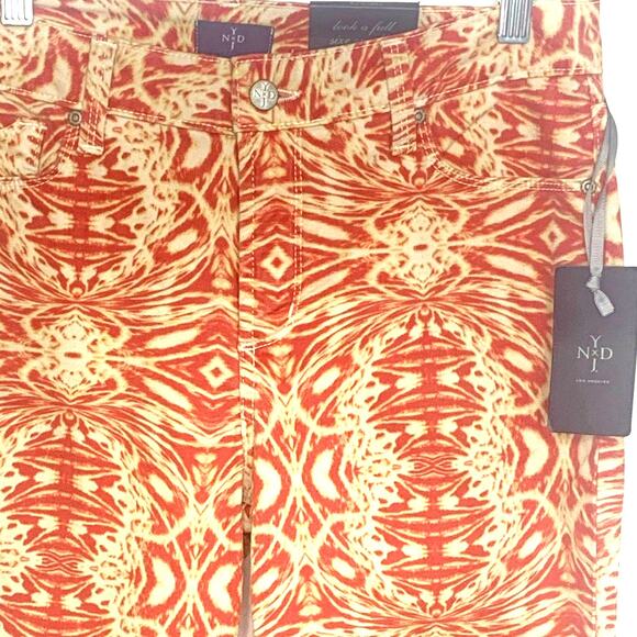 NEW NYDJ Ankle Jeans 8 Orange Print Straight Leg HR Lift Tuck Slimming USA - Picture 7 of 14